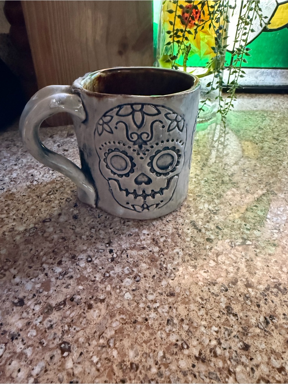 Handmade Sugar Skull Pottery Mug – Signed Studio Ceramic